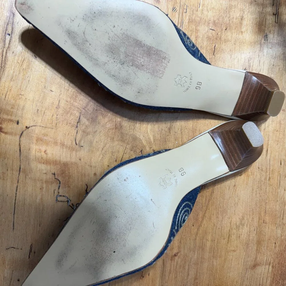 Andre Assous Denim Mules with Beading Womens's sz 9 Made in Italy - Picture 4 of 7